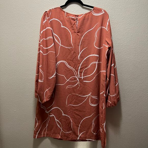 A New Day Long Sleeve Sheath Dress Peach Swirly Knee Length Size XL - Picture 7 of 7